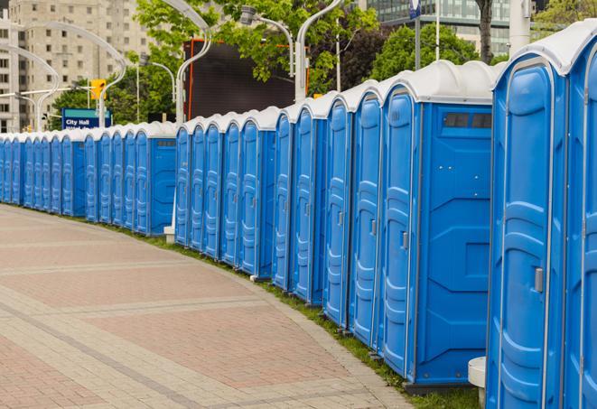 Seasonal porta potty units set up at a Panama City, Florida venue