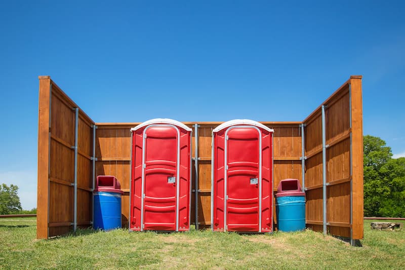 Short-term porta potty units staged for delivery in Panama City, Florida